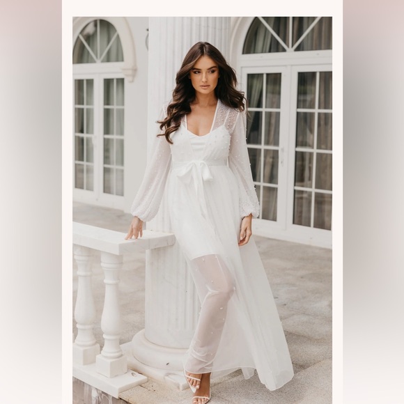 Millie Hand Beaded Pearl Mesh Maxi - Includes Slip - Le rose - Picture 2 of 11